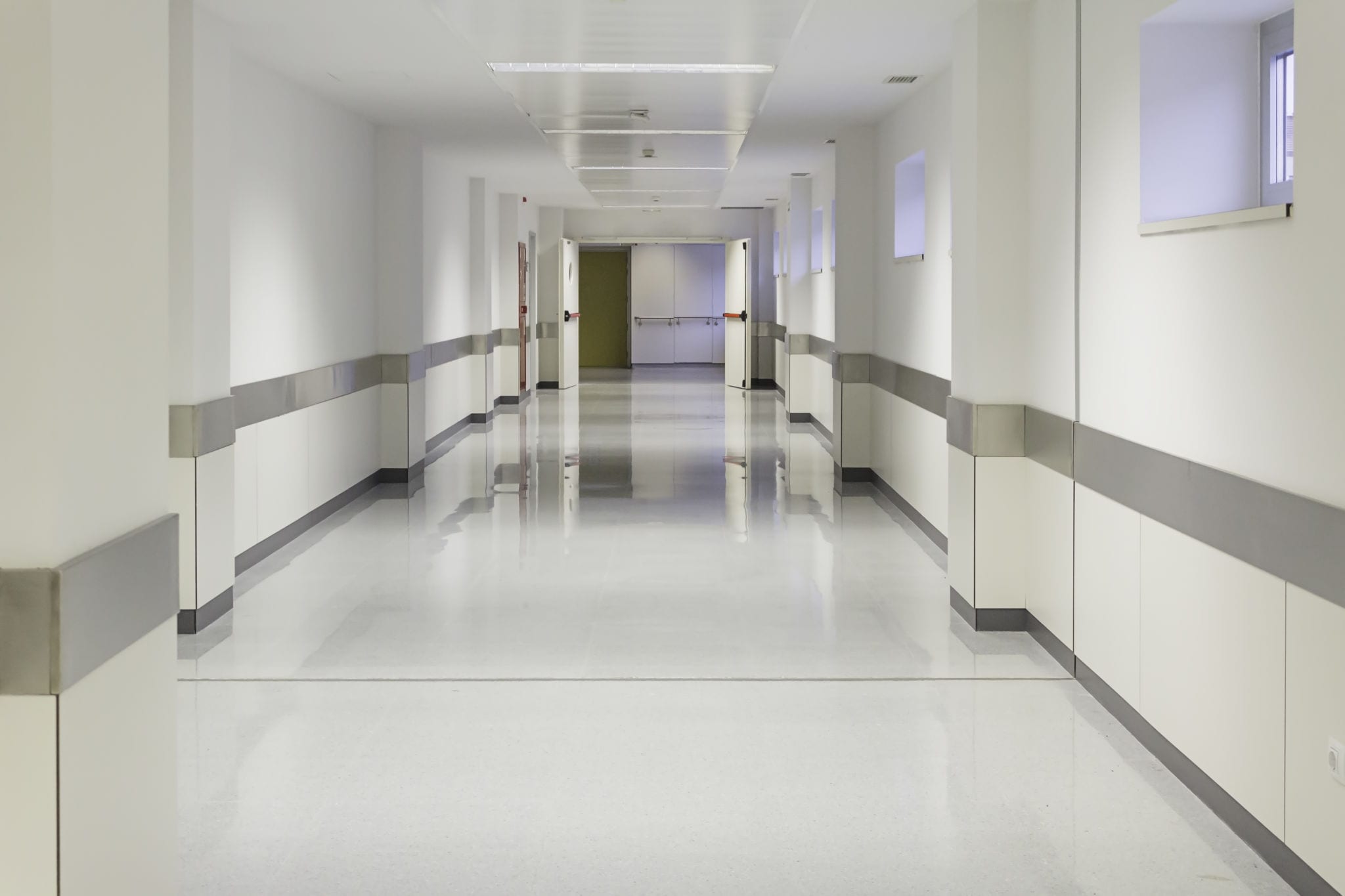 healthcare hallway with fire doors