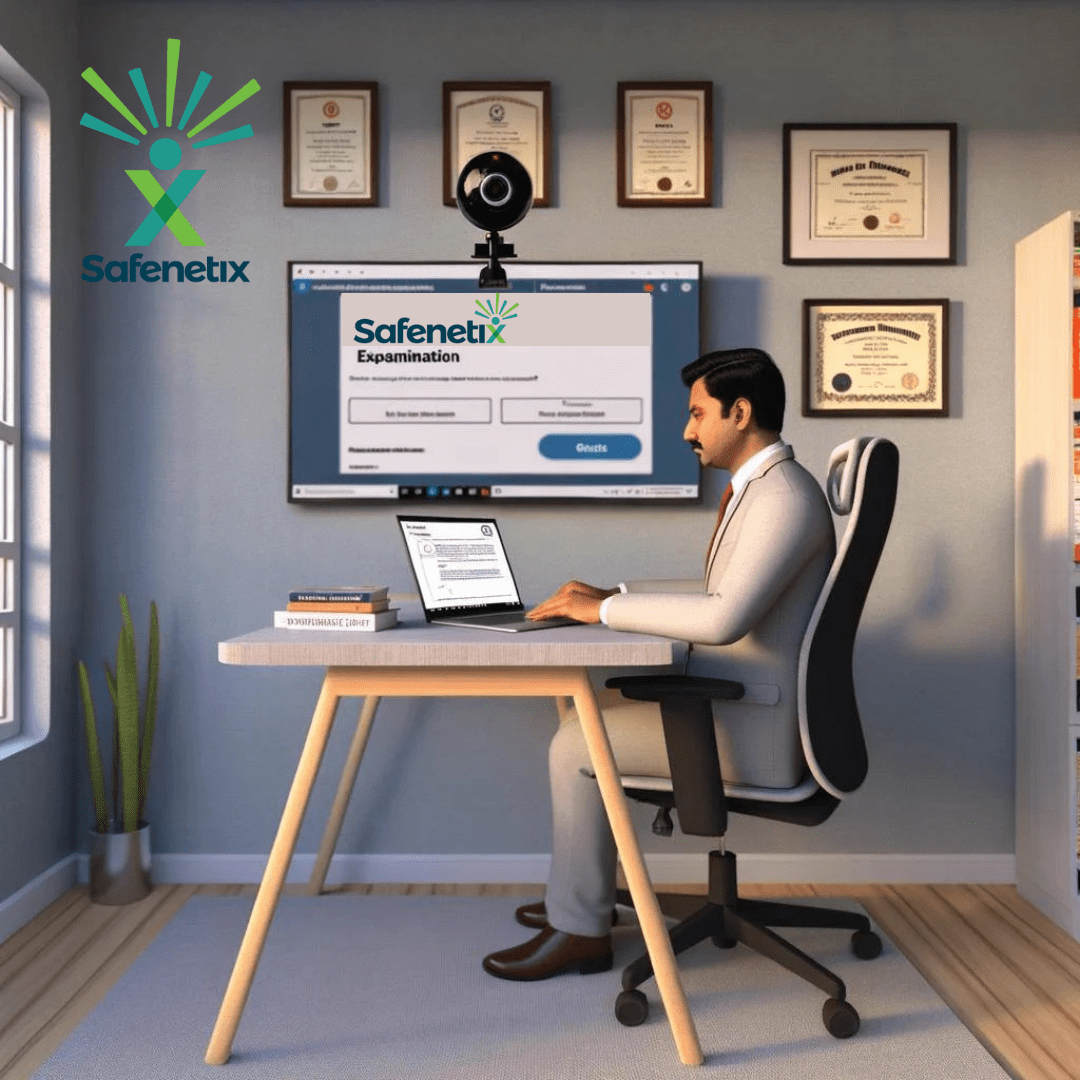 Man Using Computer to take Safenetix Remote Exam
